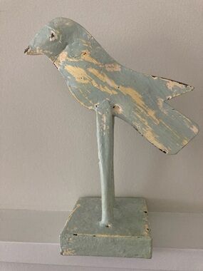 Rustic Blue and Yellow Bird Sculpture